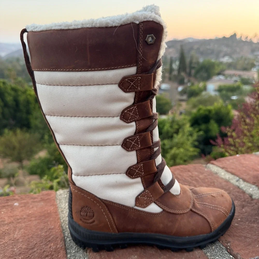 Timberland Mount Hope Waterproof Winter Boot Brown Cream 6910B Women 6 Primaloft
